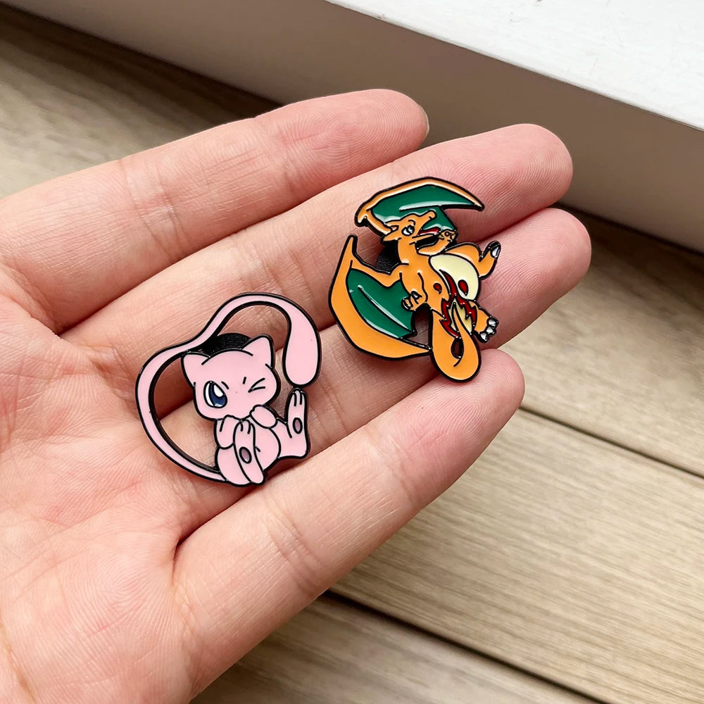 6 Pcs Pokémon Brooch Set Cute Mewtwo Charizard Enamel Pins Creative