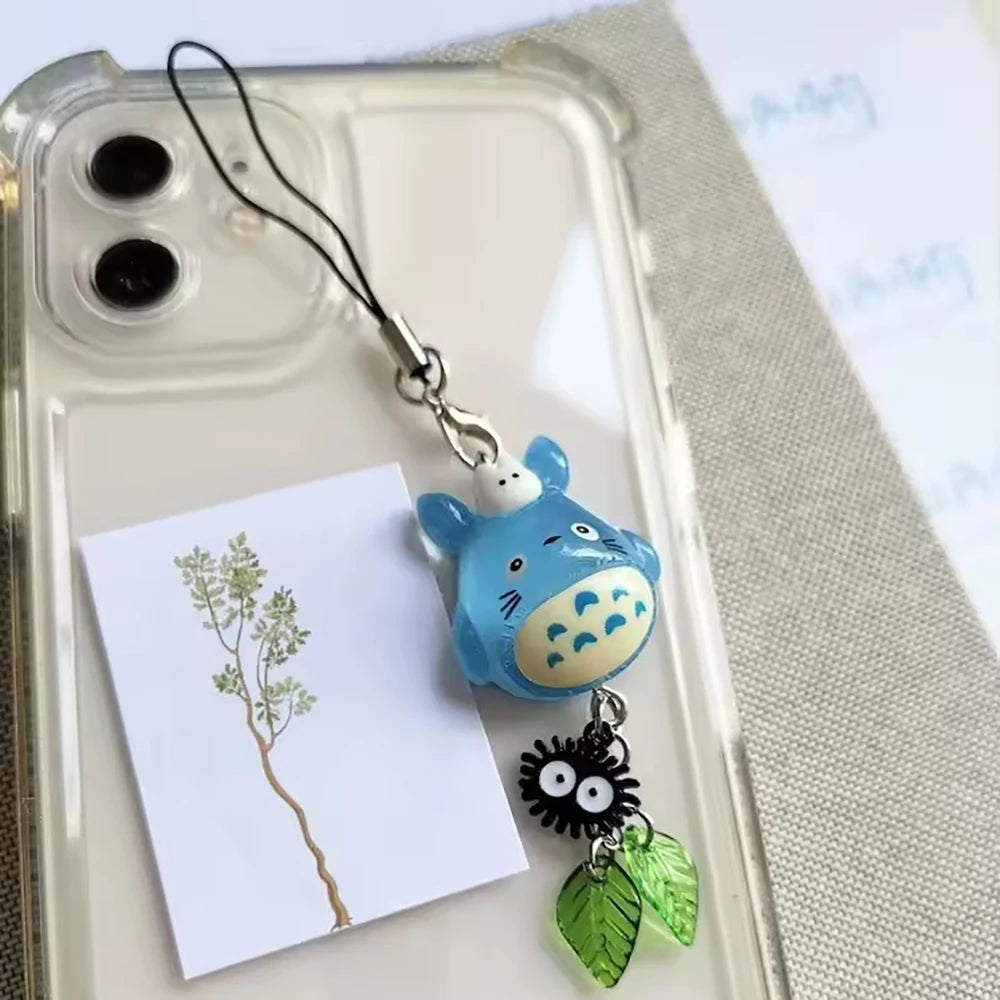 Kawaii Blue Animal Totoro Phone Charm Soot Sprite Keychain Woodland