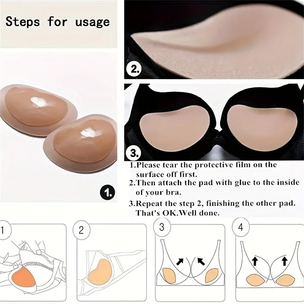 Push Up Reusable Bra Insert Pads, Stick-on Soft Chest Enhancer Pads,