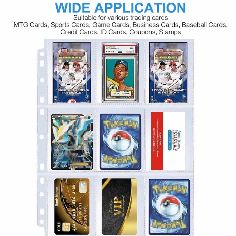 Pockets Single Side Trading Card Album Holder Sleeves 9 Pocket Clear