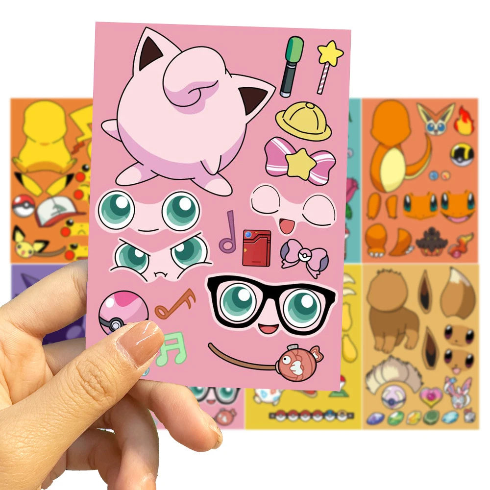 8/16sheets Pokemon Anime Pikachu Gengar Puzzle Stickers Make A Face
