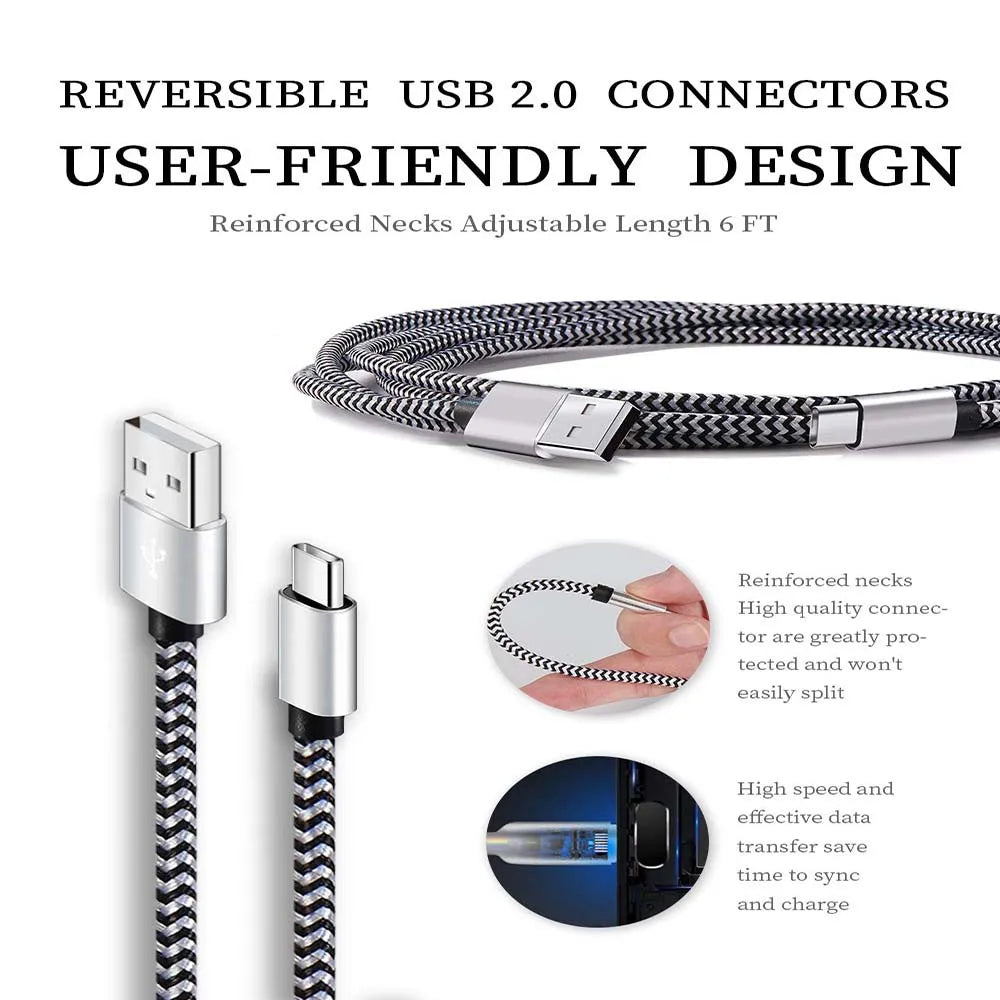 USB Type C Cable 2.4A Fast Charging Battery Charger Wire Woven Nylon
