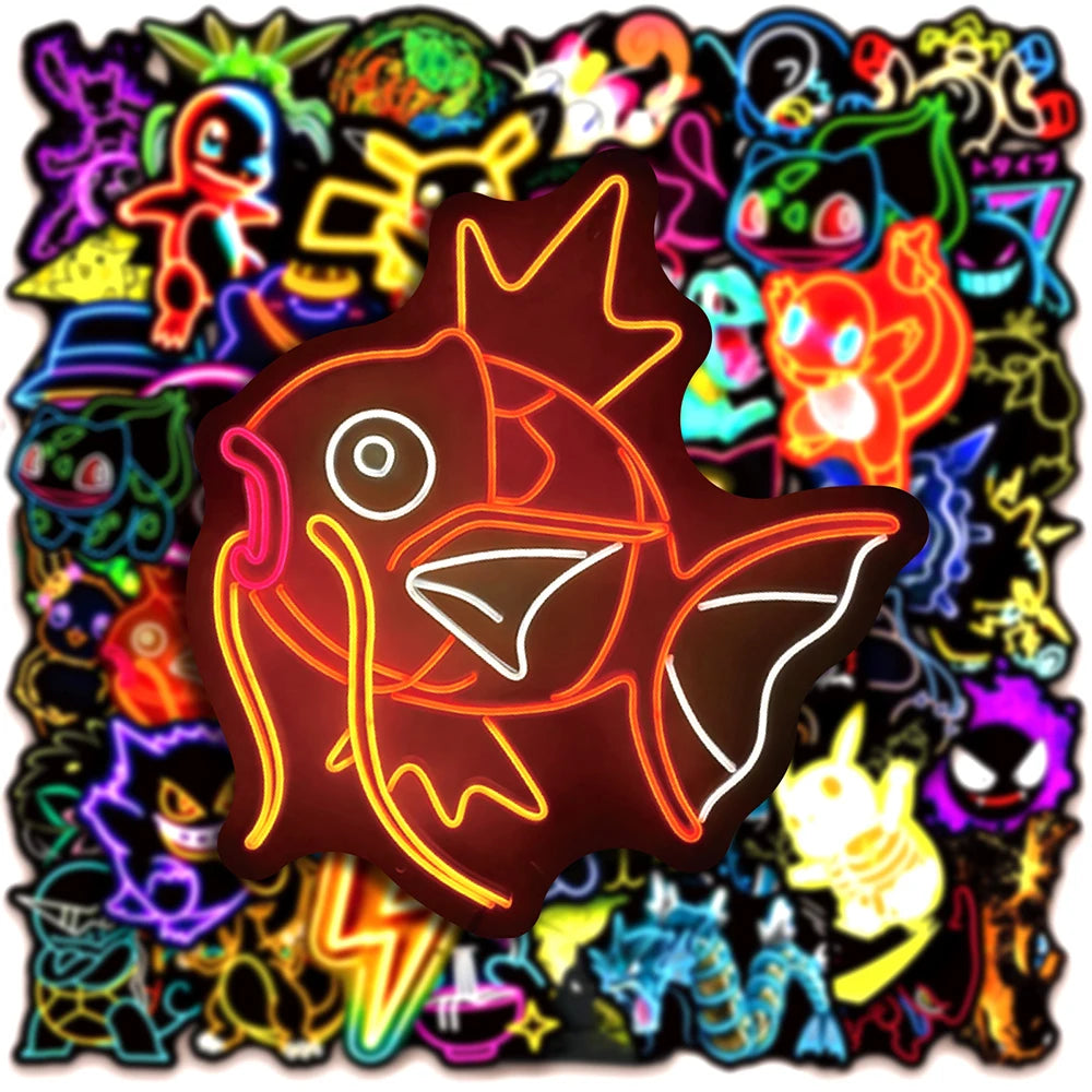 10/30/50pcs Cool Anime Neon Pokemon Stickers Pikachu Cartoon Decals