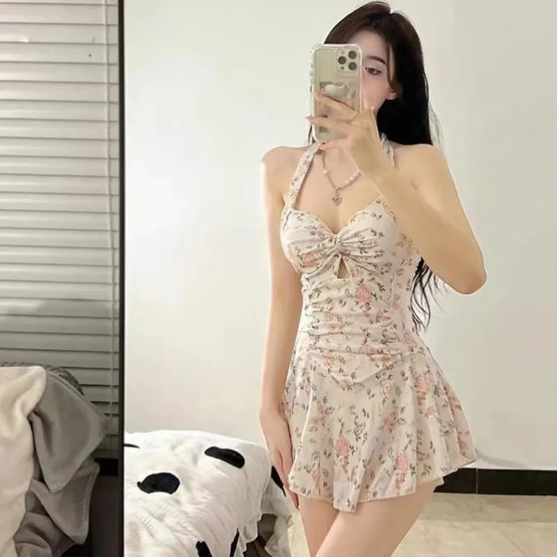 Women Korean Sexy One Piece Swimsuit Tummy Control Slimming High