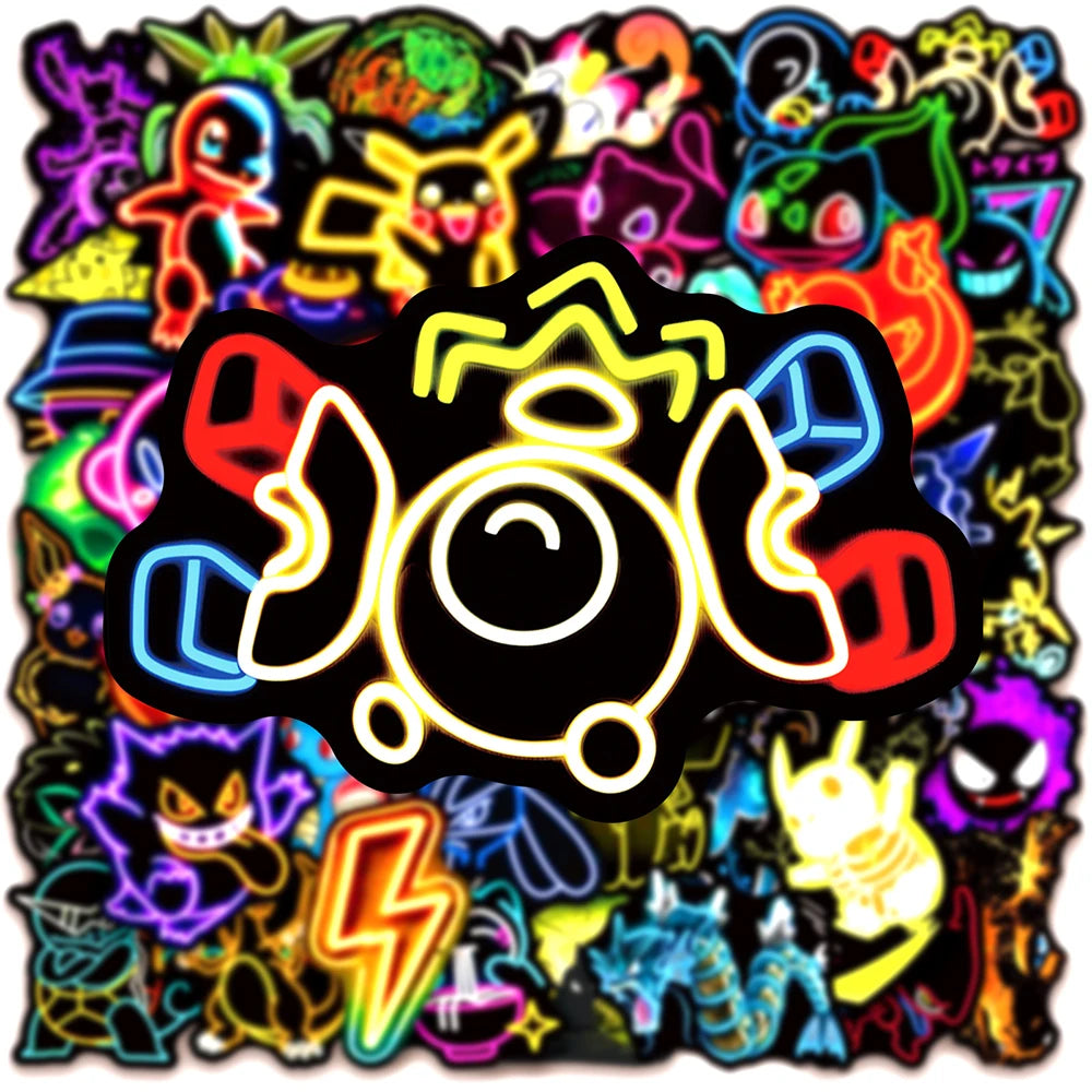 10/30/50pcs Cool Anime Neon Pokemon Stickers Pikachu Cartoon Decals