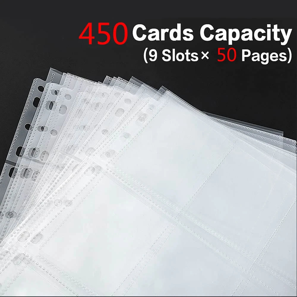 450 Pockets Single Side Trading Card Album Holder Sleeves 9 Pocket