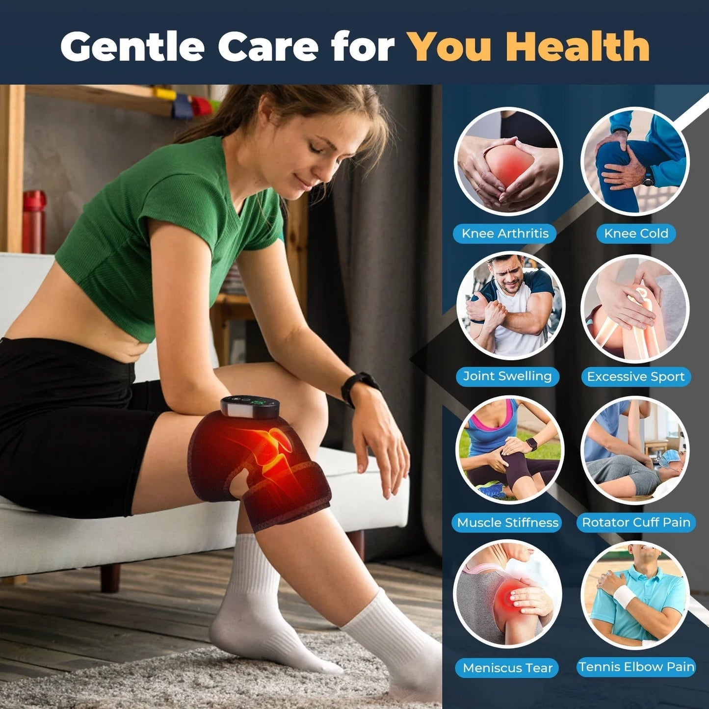 Electric Heating Knee Massager Support Adjustable Heating Knee Belt