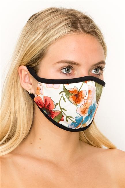 FASHION MASK 101-FL3-WHITE-floral double layer contoured face mask.