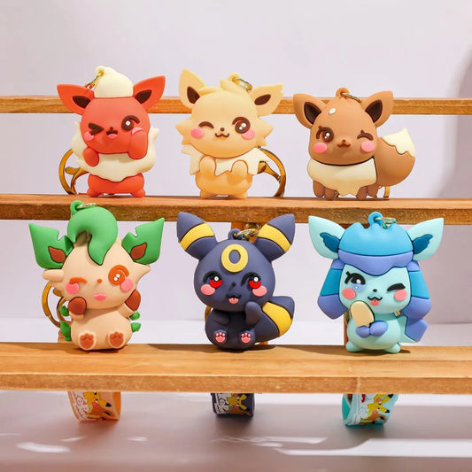 Eevee Keychain Evolution Set, Flareon Jolteon Vaporeon Plush Keychain,