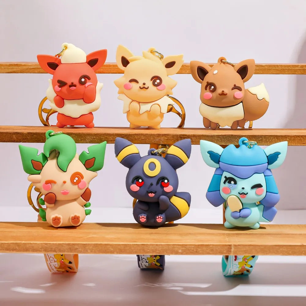 Eevee Keychain Evolution Set, Flareon Jolteon Vaporeon Plush Keychain,