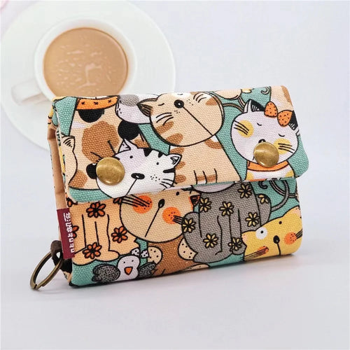Canvas Cartoon Totoro Cat Printed Dog Women Fold Short Wallet
