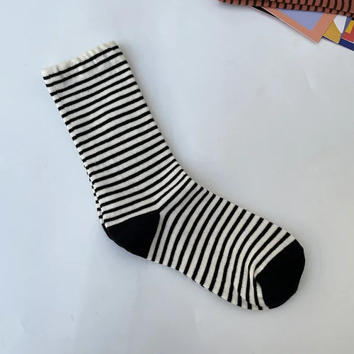 Retro Striped Socks Women Medium Tube Socks Spring and Autumn Cotton
