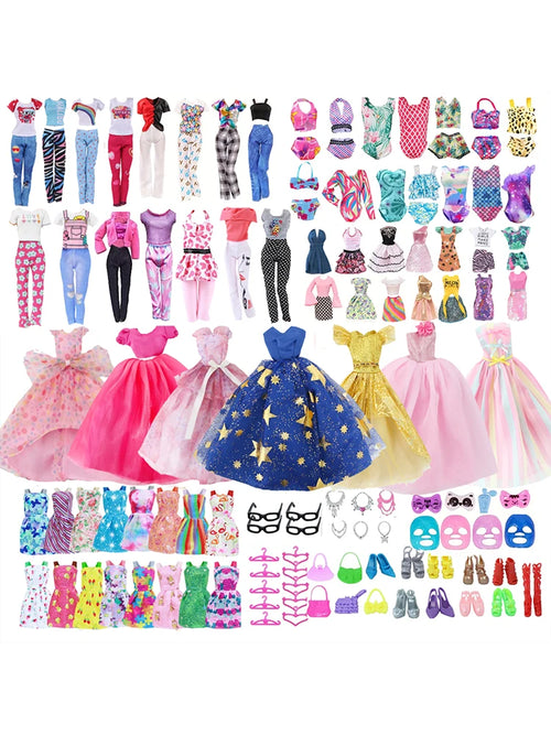 64Pcs Clothes And Accessories for 11.5''/30cm Dolls Fashion Gowns