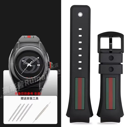 For Gucci YA137/YA137107A Rubber Watch Strap Dedicated Protruding Port