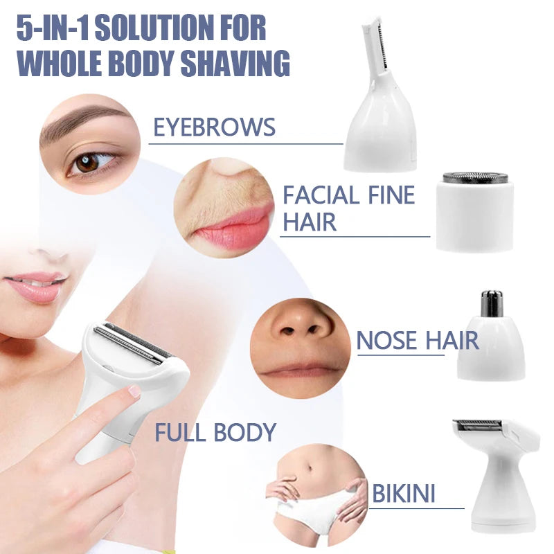 Facial Hair Removal for Women 5 in 1 Electric Razor for Bikini Trimmer