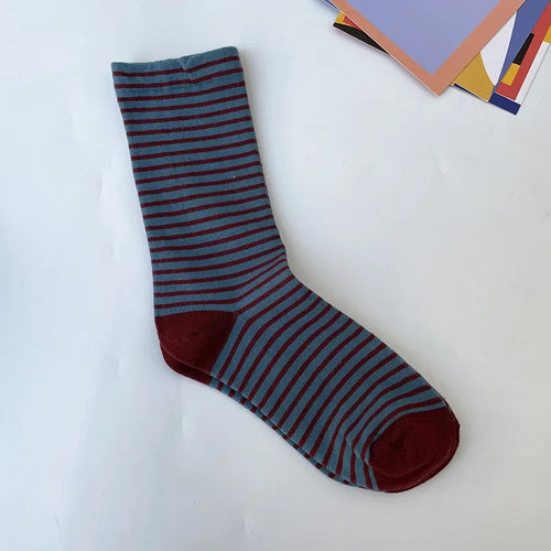 Retro Striped Socks Women Medium Tube Socks Spring and Autumn Cotton