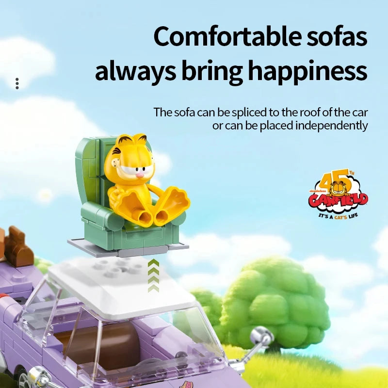 Garfield Car Building Blocks City Magic Cartoon Cat Anime Figures