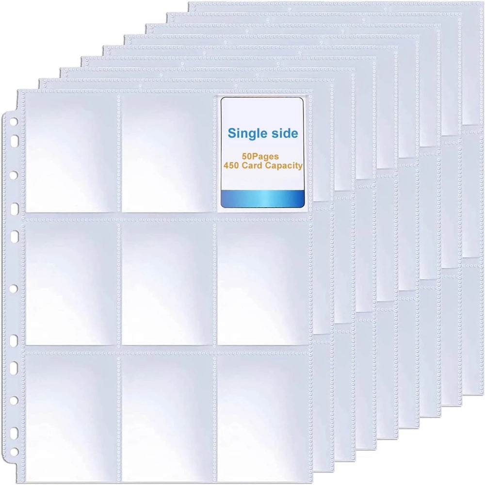 450 Pockets Single Side Trading Card Album Holder Sleeves 9 Pocket