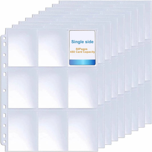 450 Pockets Single Side Trading Card Album Holder Sleeves 9 Pocket