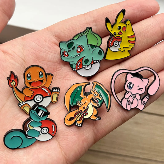 6 Pcs Pokémon Brooch Set Cute Mewtwo Charizard Enamel Pins Creative
