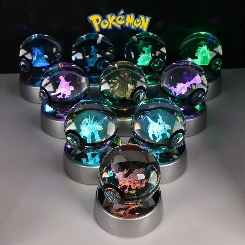 Pokemon 3D Crystal Ball Figure Toys Pokeball Gengar Gyarados Mimikyu