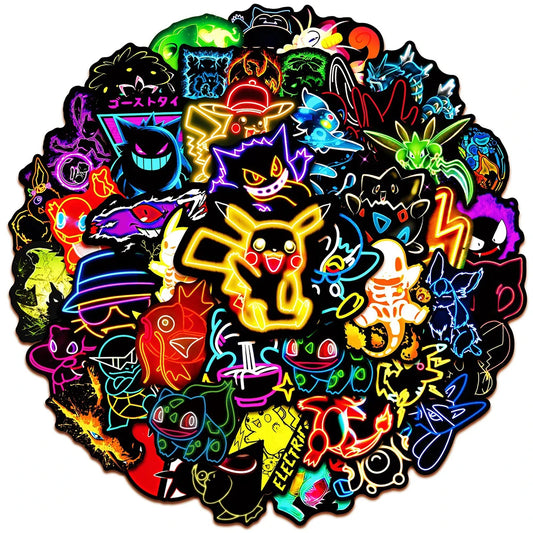 10/30/50pcs Cool Anime Neon Pokemon Stickers Pikachu Cartoon Decals