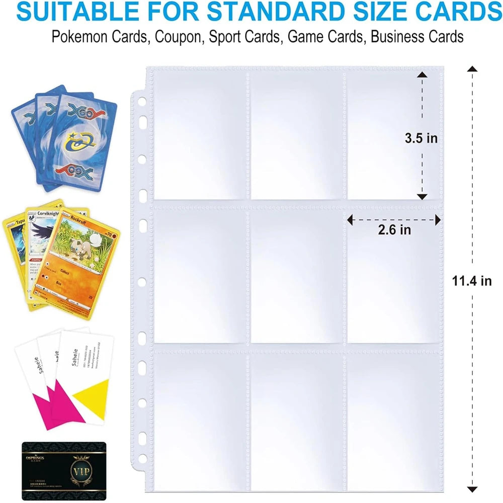 450 Pockets Single Side Trading Card Album Holder Sleeves 9 Pocket