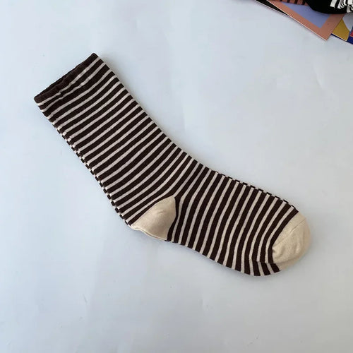 Retro Striped Socks Women Medium Tube Socks Spring and Autumn Cotton
