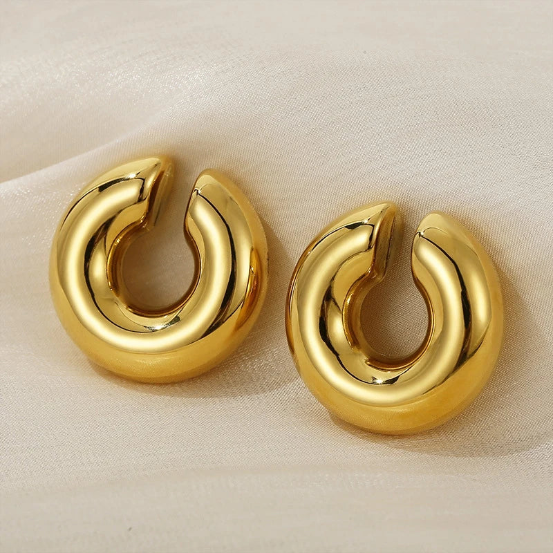 1 Pair Smooth Circle C Shape Clip Earrings For Women Lightweight