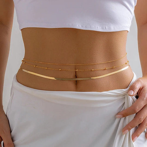 Ingemark Sexy Flat Snake Chain Waist Belly Belt for Women Summer Beach
