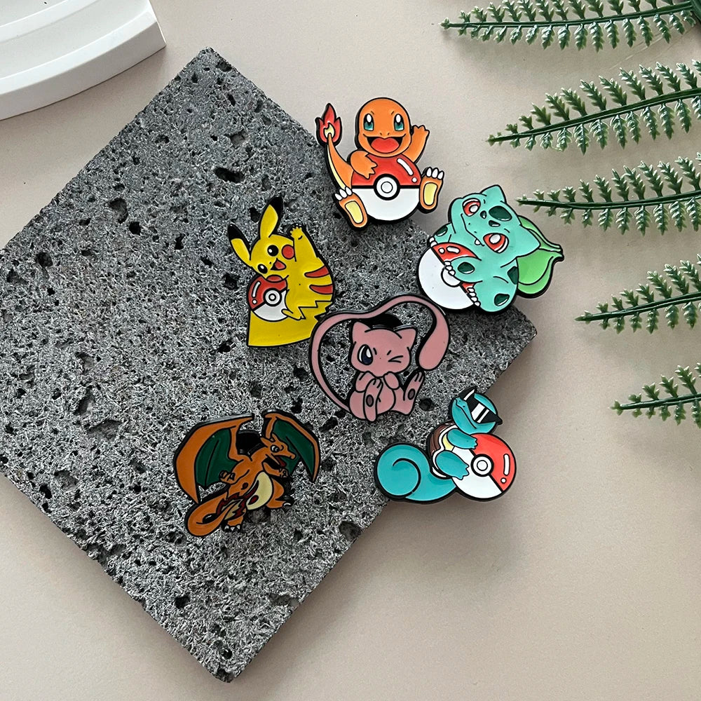 6 Pcs Pokémon Brooch Set Cute Mewtwo Charizard Enamel Pins Creative