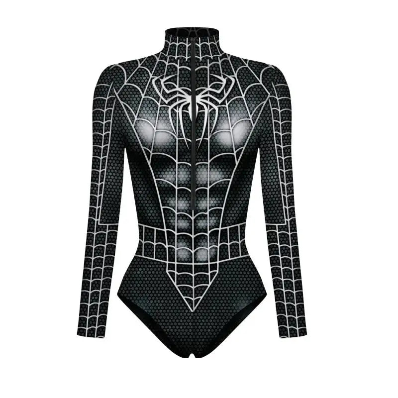 Women Spiderman Swimsuit Superhero Captain Marvel Bodysuit Anime Black
