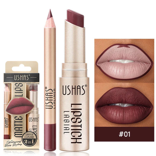 USHAS 12 Color Lip Liner + LIPSTICK Set Easy Coloring Matte Lipstick