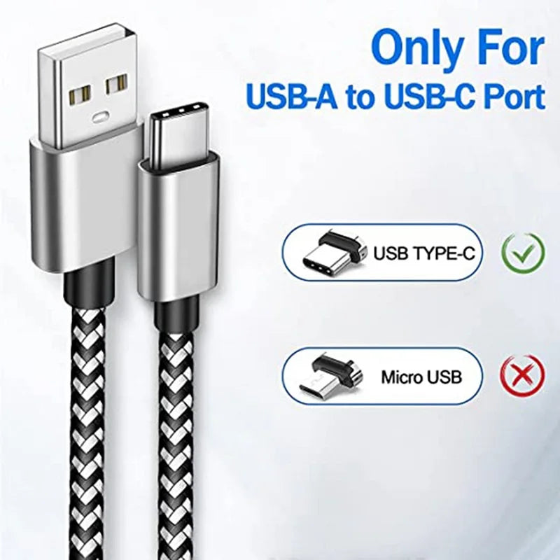 2.4A  USB Type C Cable Fast Charging Battery Charger Wire Woven Nylon