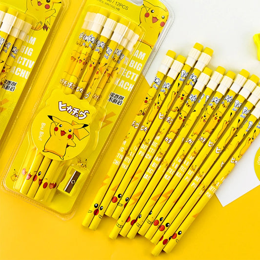12pcs Anime Pokemon Pikachu Pencil Figure Cartoon Pencil Kawaii