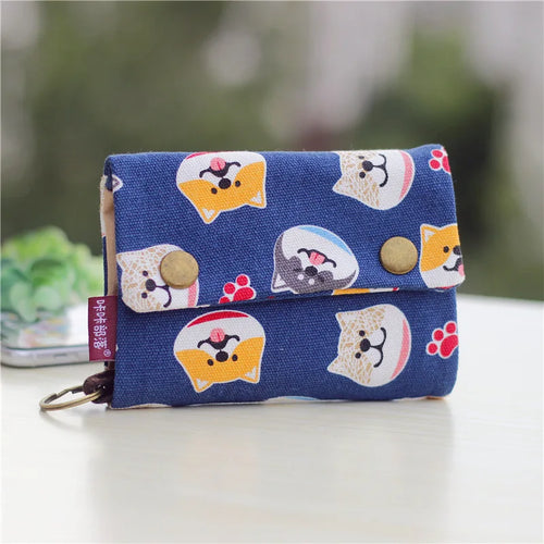 Canvas Cartoon Totoro Cat Printed Dog Women Fold Short Wallet