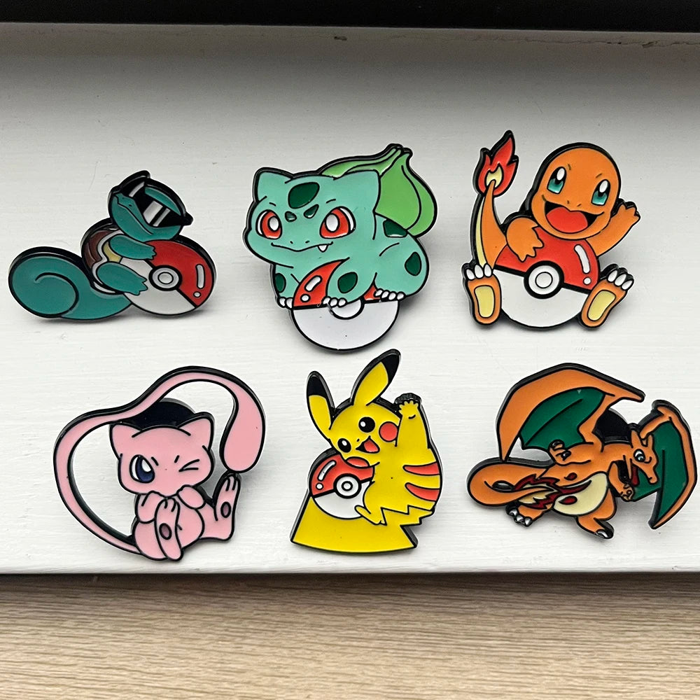 6 Pcs Pokémon Brooch Set Cute Mewtwo Charizard Enamel Pins Creative