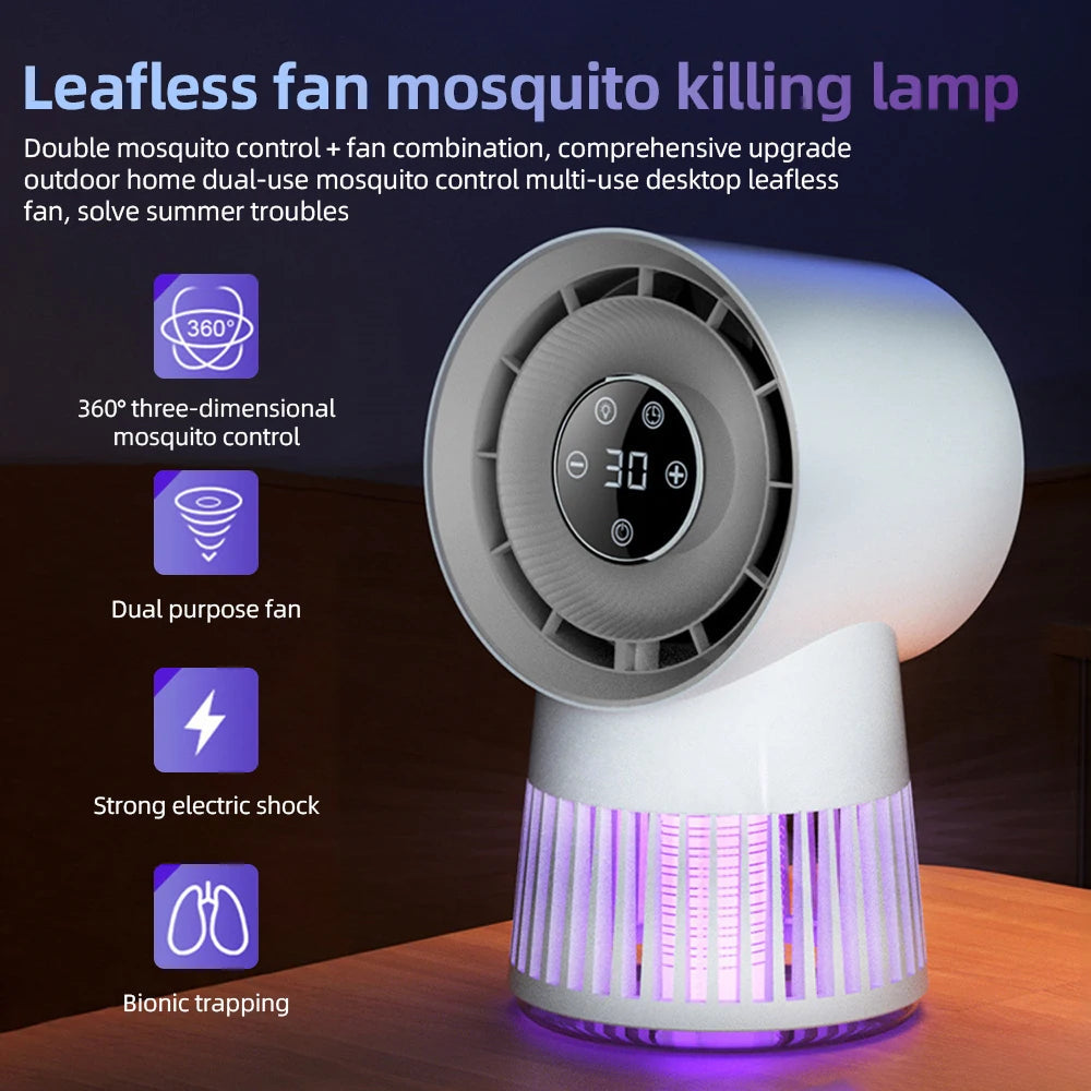 Portable Rechargeable Electric Bug Zapper Desk Fan Bladeless 8H Timer