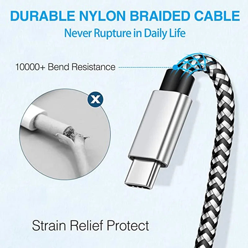 2.4A  USB Type C Cable Fast Charging Battery Charger Wire Woven Nylon