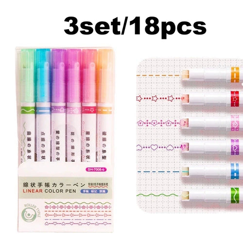 6Pcs New Flower Shape Outline Pens Highlighter Marker Curve Roller Tip
