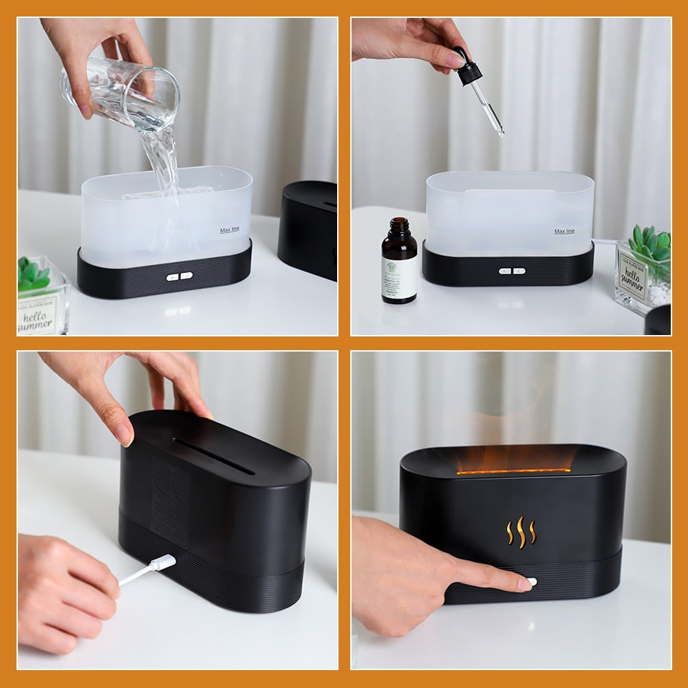 Flame Essential Oil Diffuser Air Humidifier Aromatherapy Fragrance and