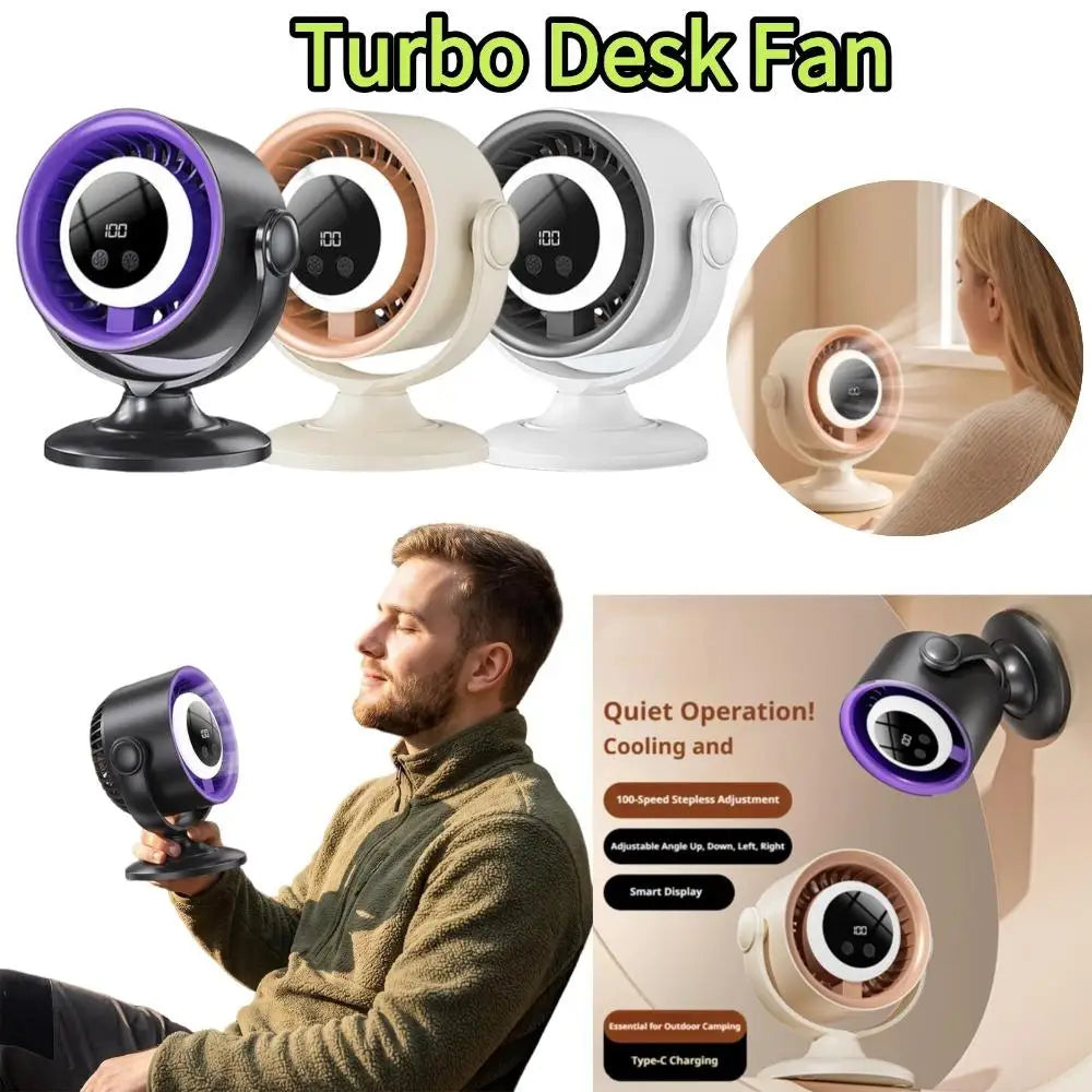 Turbo Desk Fan With Digital Display 100 Speed Rechargeable Air