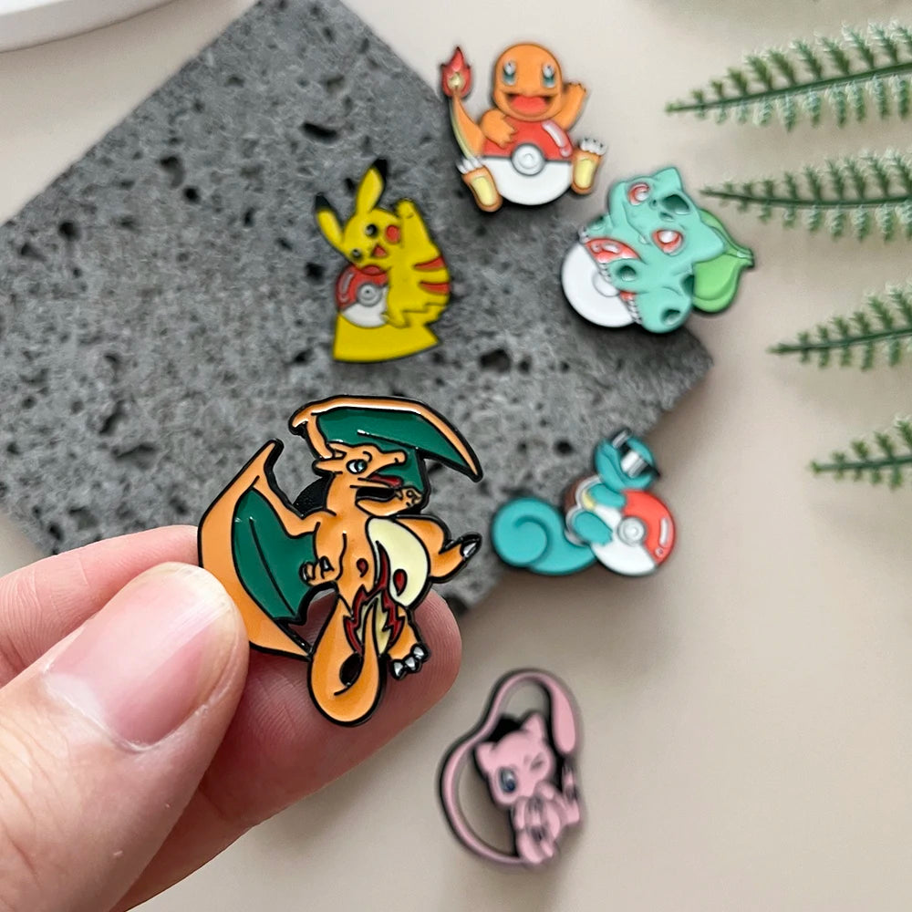 6 Pcs Pokémon Brooch Set Cute Mewtwo Charizard Enamel Pins Creative