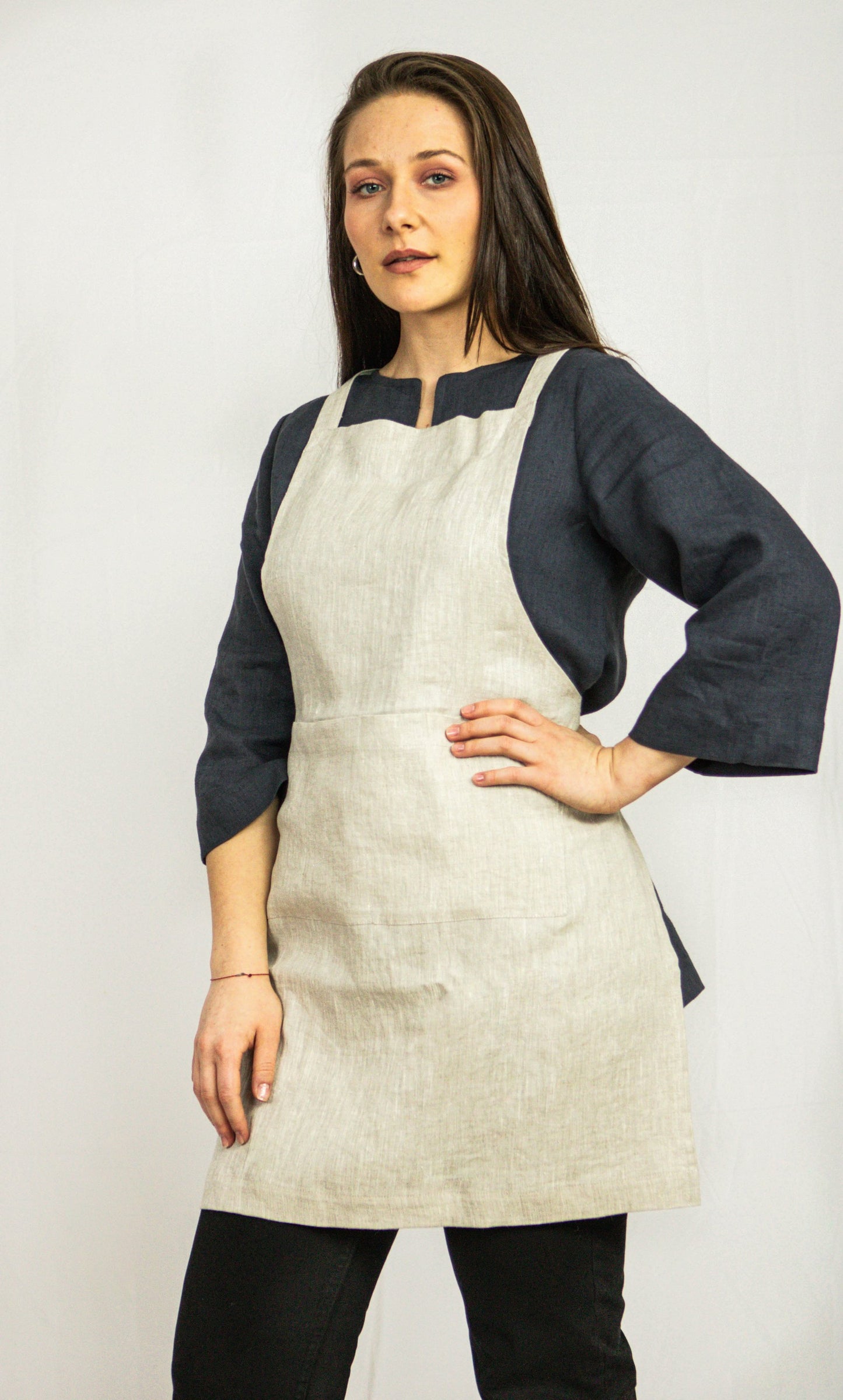 Moss Green linen apron