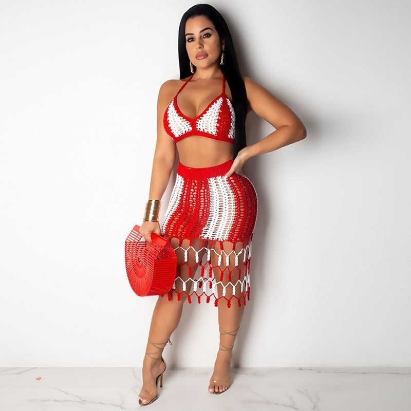 Fabric Sexy Knitted Set Hollow Out