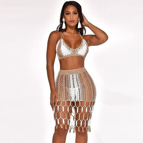 Fabric Sexy Knitted Set Hollow Out