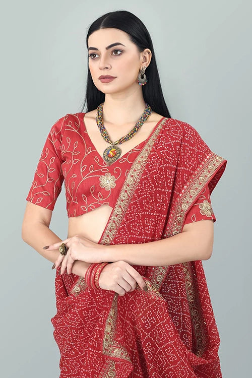 Bollywood Bandhani Georgette Saree with Embroidery Work