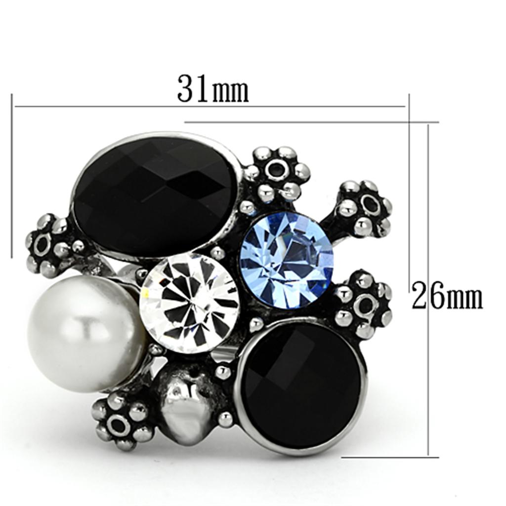 TK941 - High polished (no plating) Stainless Steel Ring with Synthetic