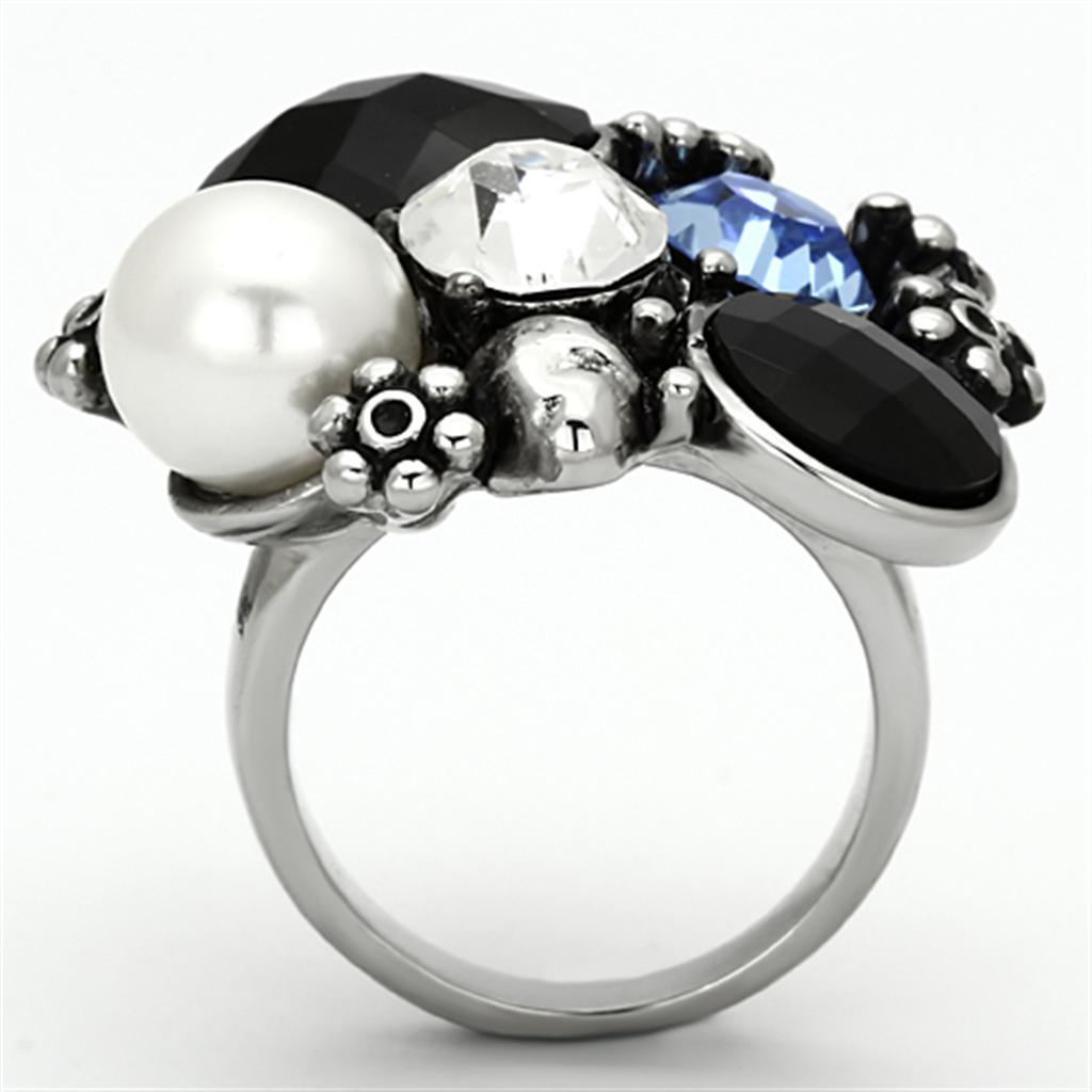 TK941 - High polished (no plating) Stainless Steel Ring with Synthetic