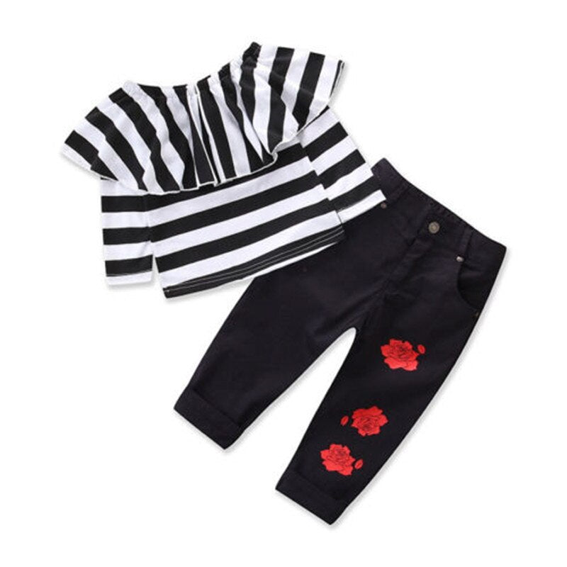 Toddler Kids Happy Baby Girls Clothes Off Shoulder